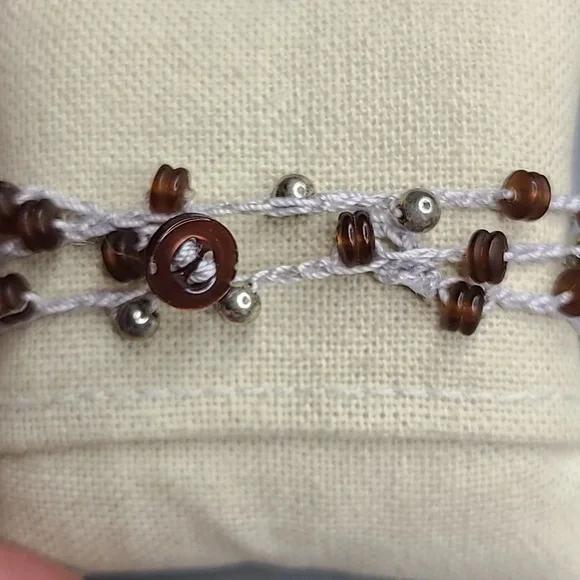 Men's Double Wrap Bracelet Light Gray Silver Brown Beads Handmade Everyday Basic - Picture 3 of 5
